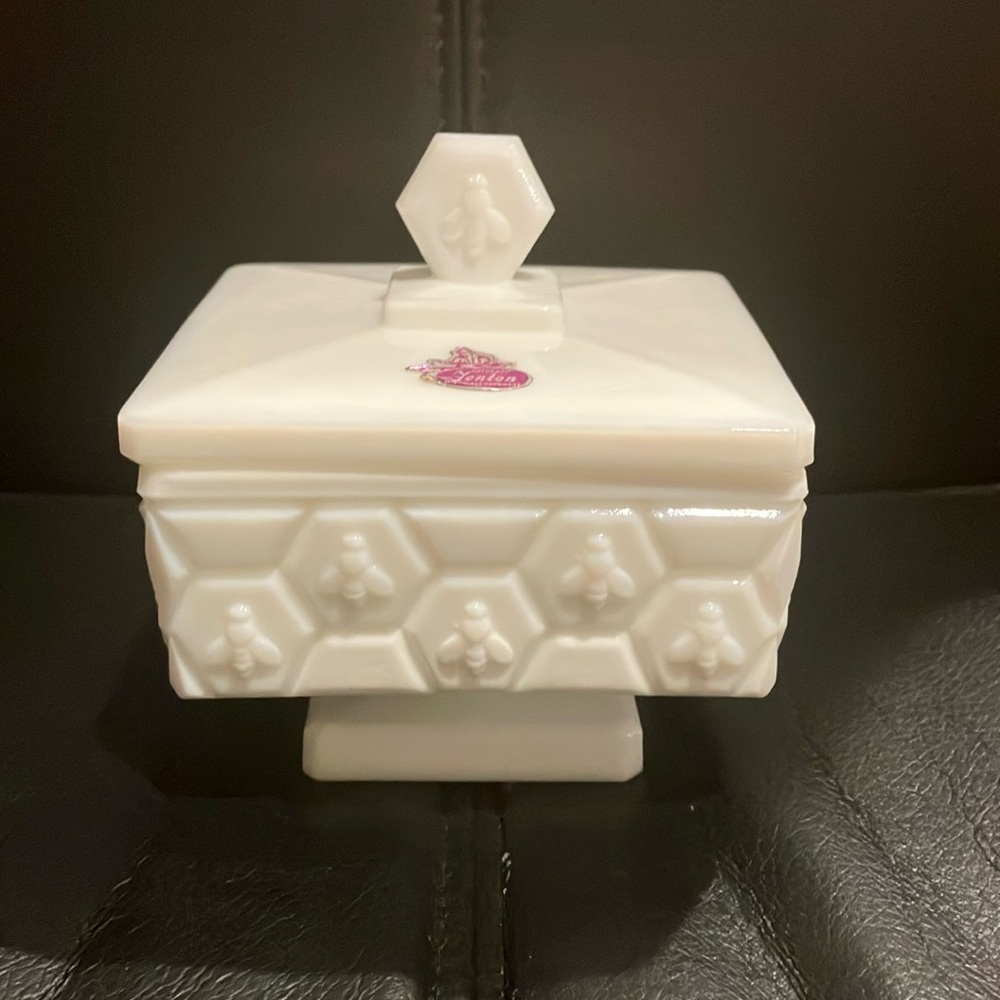 Fenton White Decorative Accent Box with Honeycomb Design